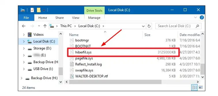 hiberfil.sys location in pc