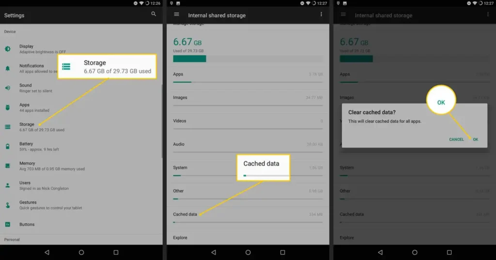 Clear App cache Android Phone clearing as device storage