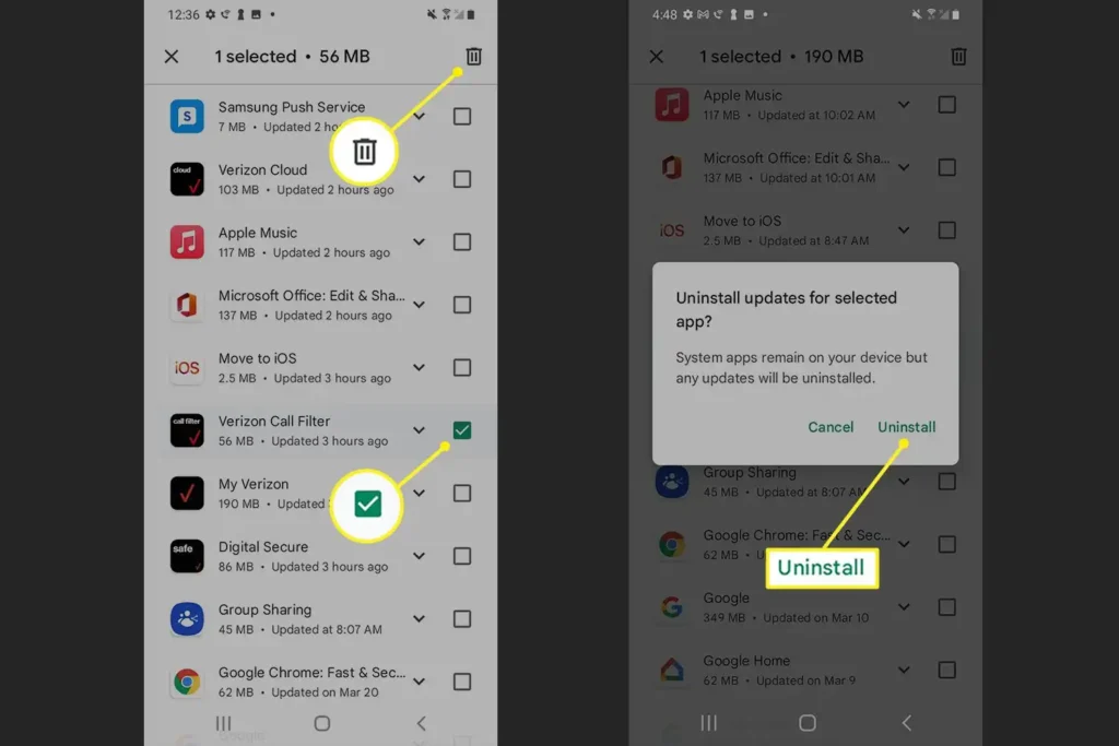 Uninstall Unused Apps to clear device storage